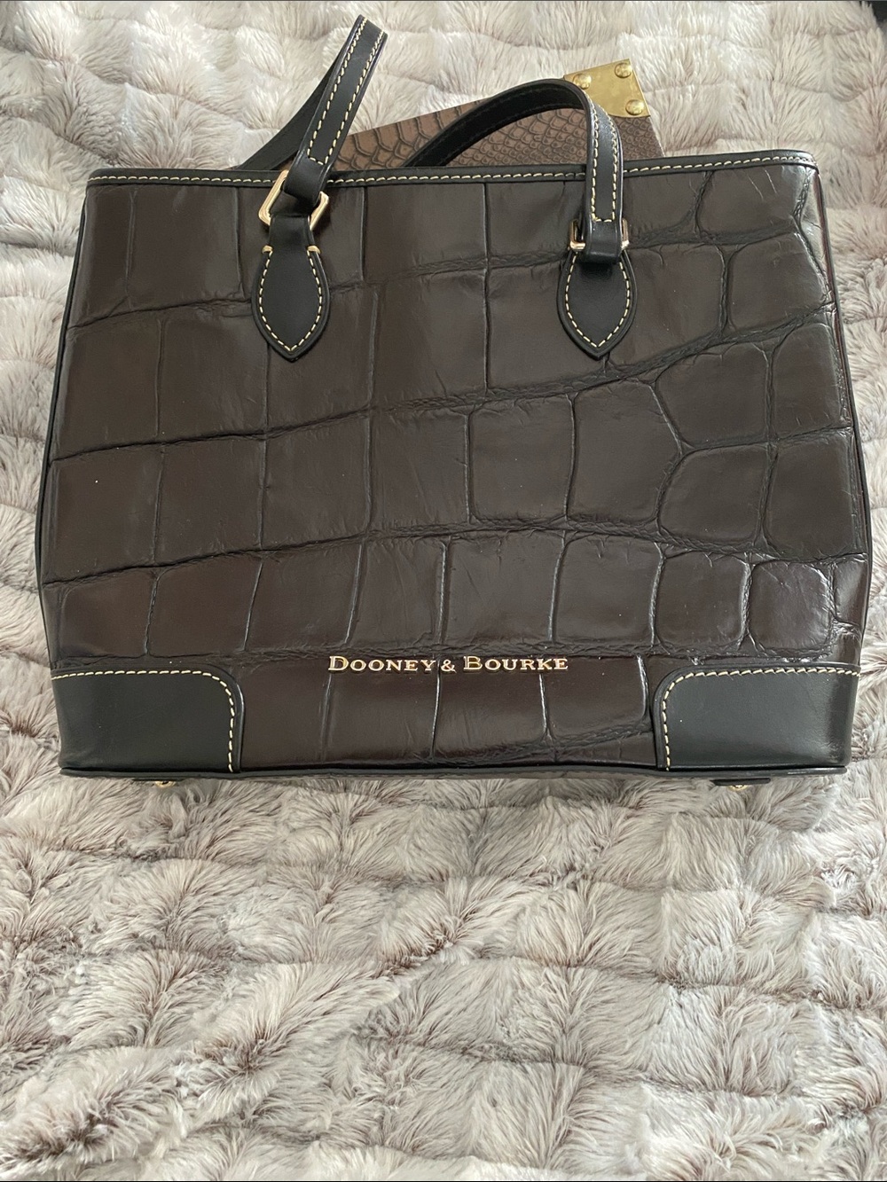 Dooney & Bourke Dark Brown Croc-Embossed Leather Messenger Tote